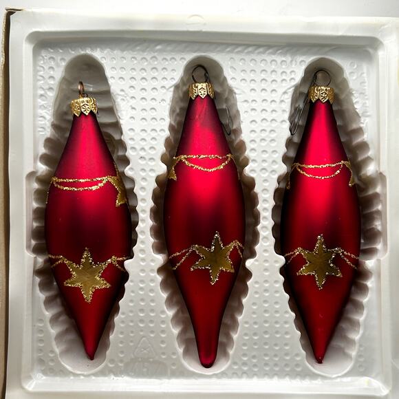 Vintage Krebs Hand Blown Glass Red & Gold Icicle Christmas Ornaments Set of 3 - Picture 4 of 4